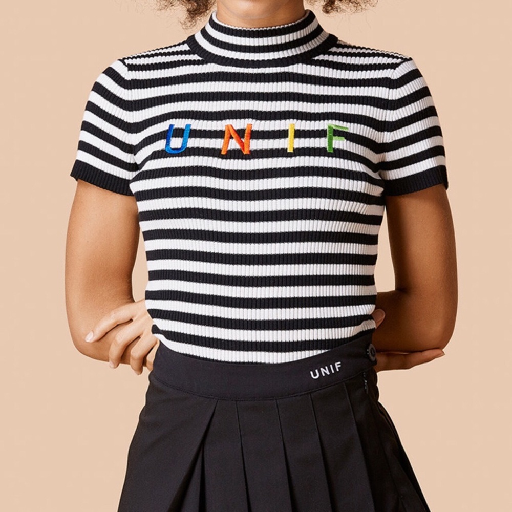UNIF Rare black and white striped mock neck top! - Picture 1 of 3